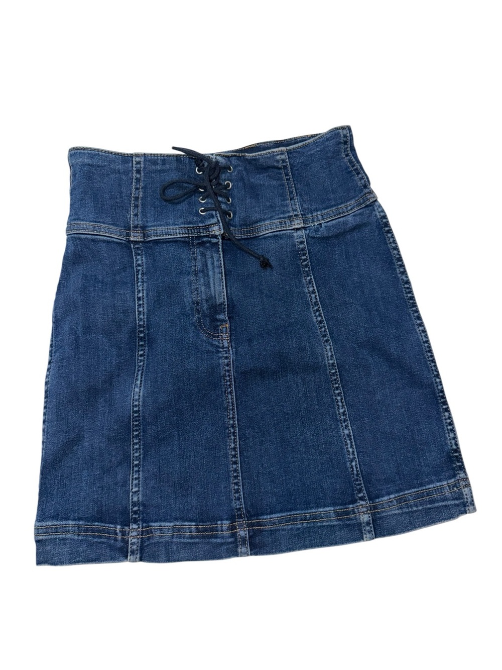 Free People Dark Blue Lace-Up Denim Mini Skirt